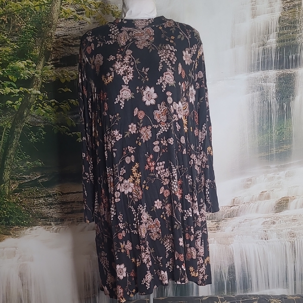 Maurices 24/7 Womens 2X high collar long sleeve dark floral comfy soft dress